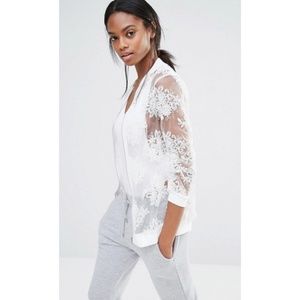 NWT Missguided Embroidered Mesh Bomber Jacket